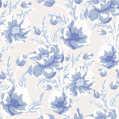 Floral seamless pattern with abstract flower.  Vector hand drawn background.