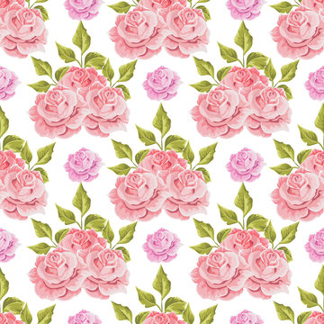 Floral seamless pattern with bouquets roses. Vector hand drawn background.