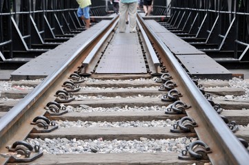 Railroad, Railway, Industrial concept background. Railroad travel, railway tourism. Blurred railway. Transportation. Shallow depth of field