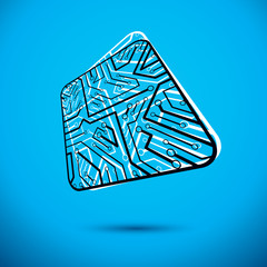 Vector microchip design, cpu. Information communication technology element, circuit board in square shape.
