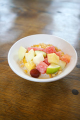 Healthy breakfast on old wood table