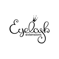 Eyelash extension logo. Style with a stylized hand-drawn lettering, calligraphy.