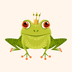 Naklejka premium Smiling frog in a crown.