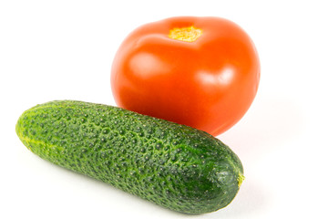 Tomato and cucumber isolated white background