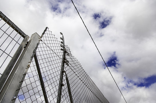 Metal security grilles in a jail