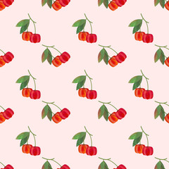Seamless background image colorful watercolor texture tropical fruit pitanga