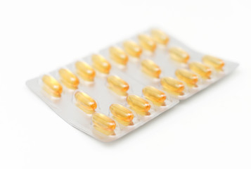 Omega 3 oil in capsules.