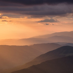 Hills lines during sunrise. Beautiful natural landscape