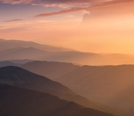Hills lines during sunrise. Beautiful natural landscape