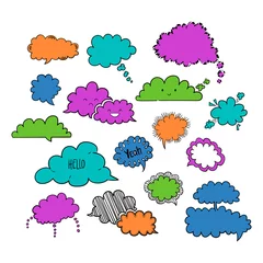 Selbstklebende Fototapeten Set of hand-drawn cloud speech bubbles, vector abstract illustration of doodle speech bubbles, EPS 8 © julijuliart