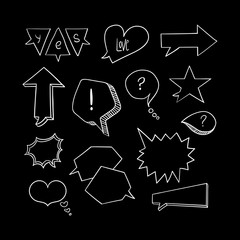 Set of hand-drawn speech bubbles, black and white vector abstract illustration of speech bubbles, EPS 8