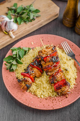 Chicken skewers say sauce
