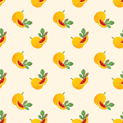 Seamless background image colorful watercolor texture tropical gac fruit