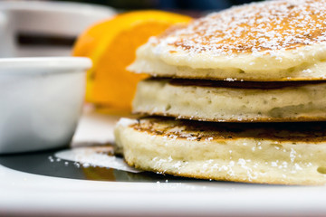 delicious pancake stack with honey