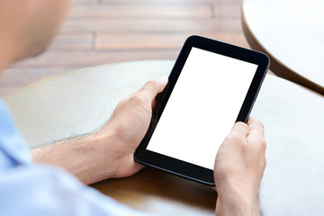 A man looking at tablet pc - empty screen