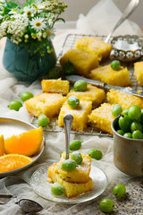Gooseberry and  orange drizzle cake
