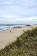 Fototapeta na wymiar Dunes and beach at the coast of Norfolk in England