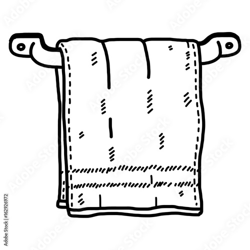 "hanging towel in bathroom / cartoon vector and illustration, black and