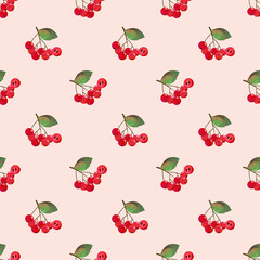 Seamless background image colorful watercolor texture tropical fruit red chokeberry aronia berry