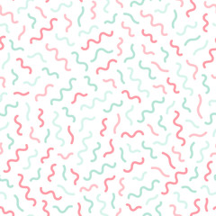 Colorful seamless memphis pattern - curves mosaic texture. Design 80-90s.
