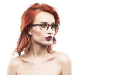 Eyewear glasses woman portrait isolated on white. Spectacle frame type 3