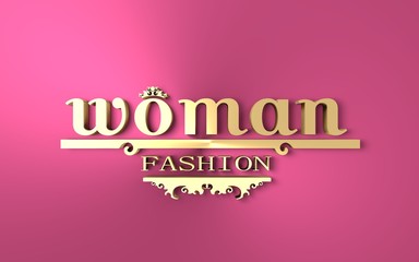 Emblem template with crown. Sign for fashion boutique. 3D rendering