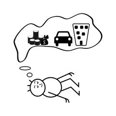 man have a dreams. Dream has a car, house, and money