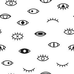 Tapeten Einfaches nahtloses Muster mit Augen. Memphis-Hintergrund - Modestil 80 - 90er Jahre. © ExpressVectors