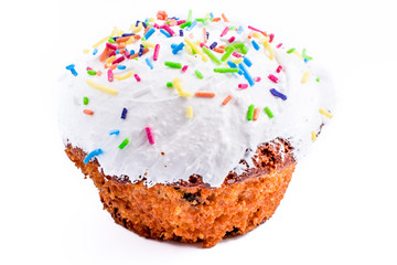 cupcake, glazed easter cake isolated on white 