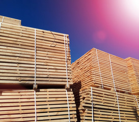 stack of wooden planks at the lumber yard