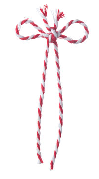 Bow of Red White String, Twine Rope isolated on white.