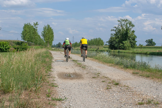 Ciclisti nella strada di campagna