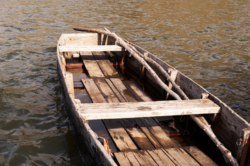 Fishing boat on river Tisza at Martely, Hungary