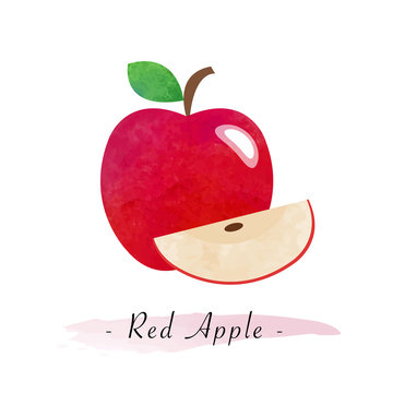 Colorful watercolor texture vector healthy fruit red apple