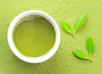 Green matcha tea in a bowl