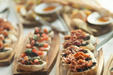 Delicious variety of mediterranean dishes. Antipasti appetizing snacks set.