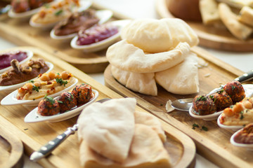 Delicious variety of mediterranean dishes. Antipasti appetizing snacks set.