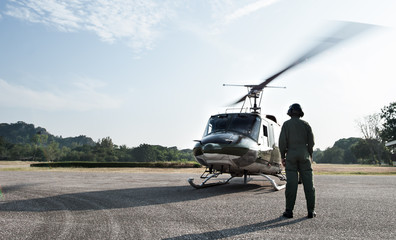 The Army Helicopter parking at the hangar and preparing to take off.