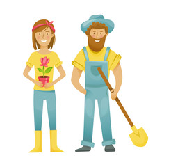 Farmers and farmland, harvest and grain, organic products. Rural landscape.