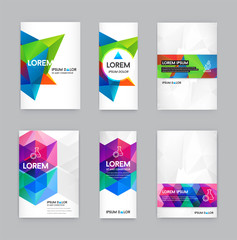 Set of Visual identity with letter logo elements polygonal style Letterhead and geometric triangular design style brochure cover template mockups for business with Fictitious names