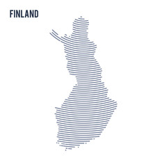 Vector abstract hatched map of Finland with curve lines isolated on a white background.
