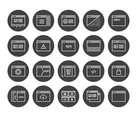 Set of 48x48 Minimal Browser, Developing, App and Coding Vector Line Icons. Perfect Pixel. Thin Stroke.