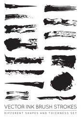 Set of Vector Black Pen Ink Brush Strokes. Grunge Ink Brush Stroke. Dirty Brush Stroke.