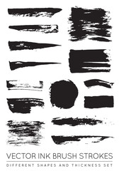 Set of Vector Black Pen Ink Brush Strokes. Grunge Ink Brush Stroke. Dirty Brush Stroke.