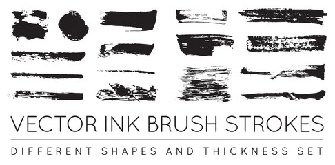 Set of Vector Black Pen Ink Brush Strokes. Grunge Ink Brush Stroke. Dirty Brush Stroke. - obrazy, fototapety, plakaty