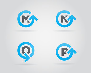 Set of Circle Arrow Logo Icon Design with Letter. Template Element in Vector.