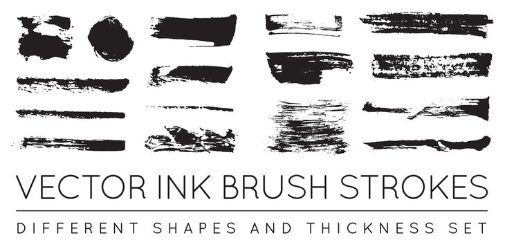 Set Of Vector Black Pen Ink Brush Strokes. Grunge Ink Brush Stroke. Dirty Brush Stroke.