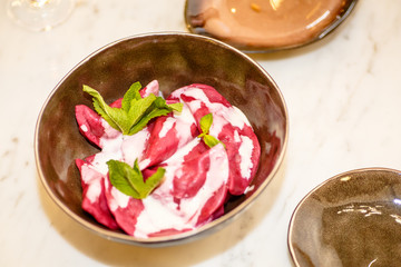 Russian traditional dish - dumplings with cherries.