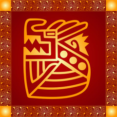 Golden symbolic vector ornaments of American native Indians, Aztec and Maya