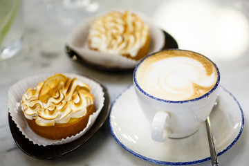 Dessert with lemons Cup of coffee